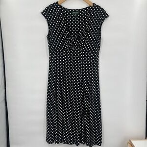 Lauren Ralph‎ Lauren Womens Dress 14 Faux Wrap Polka Dot Midi Fit Flare Stretch